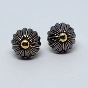 Rare HTF Hematite & 18K Flower Earrings
